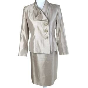 Le Suit Size 4P 2-Piece Skirt Suit w/ Blazer Jacket Champagne Beige Satin Forma